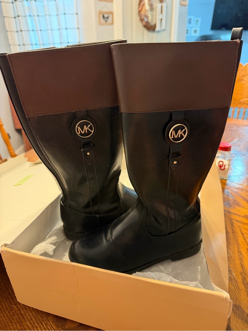 Michael Kors Black and Brown Girls' Riding Boots with MK Medallion